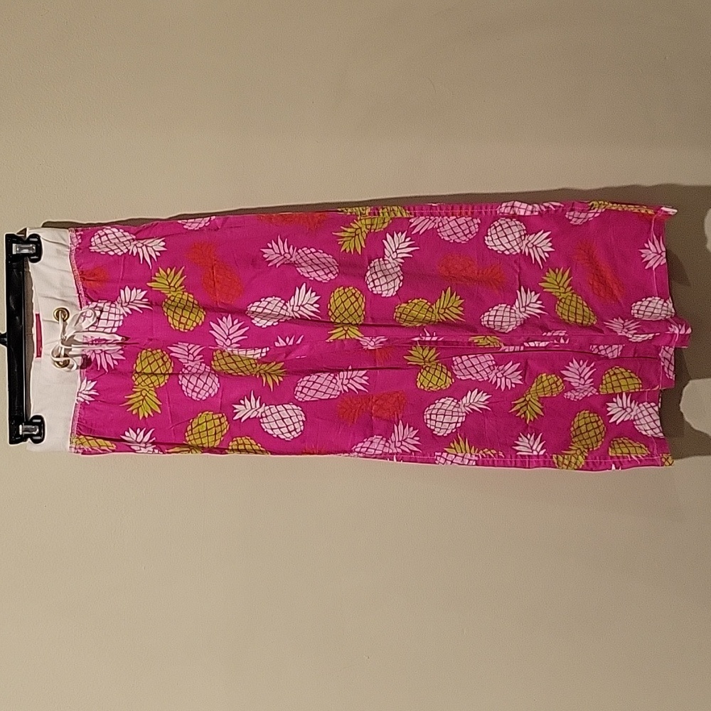 ❤️ MACBETH MARGARET JOSEPHS PINEAPPLE PRINT LINEN BLEND WIDE LEG PANTS, XS